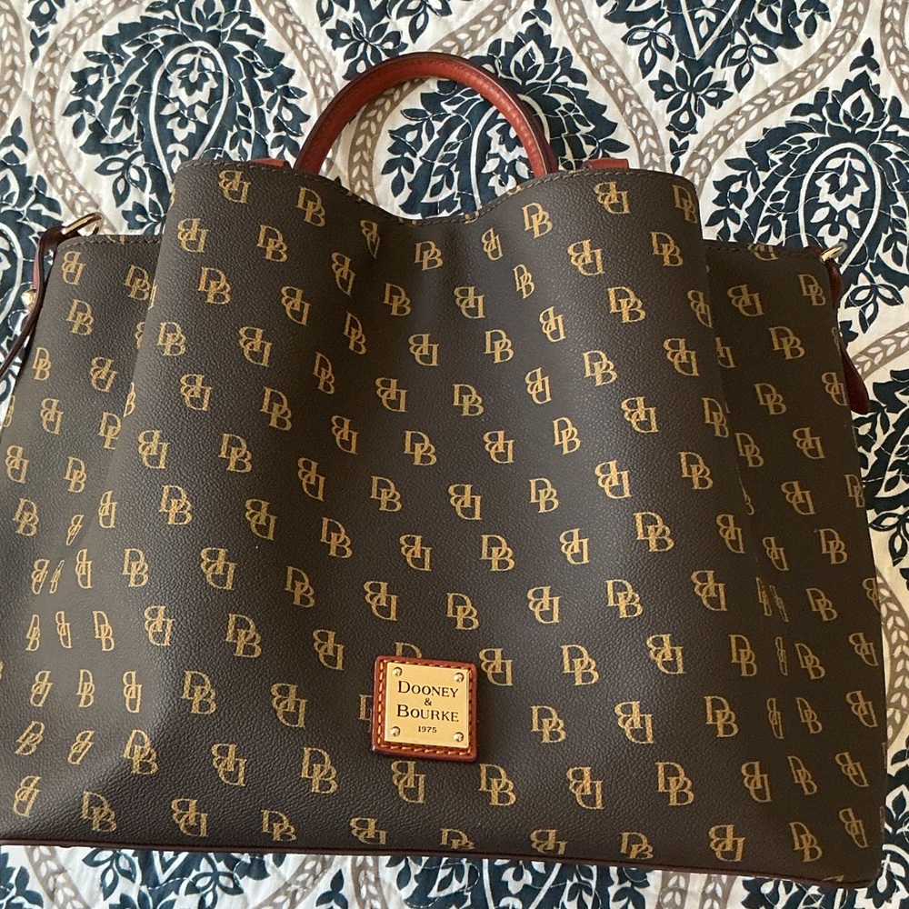 Dooney & Bourke Brown and Gold Monogram Handbag EUC